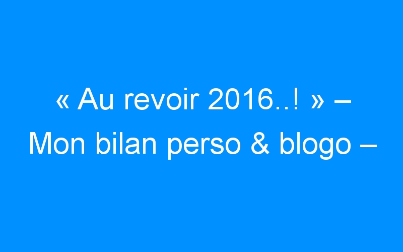 « Au revoir 2016..! » – Mon bilan perso & blogo –